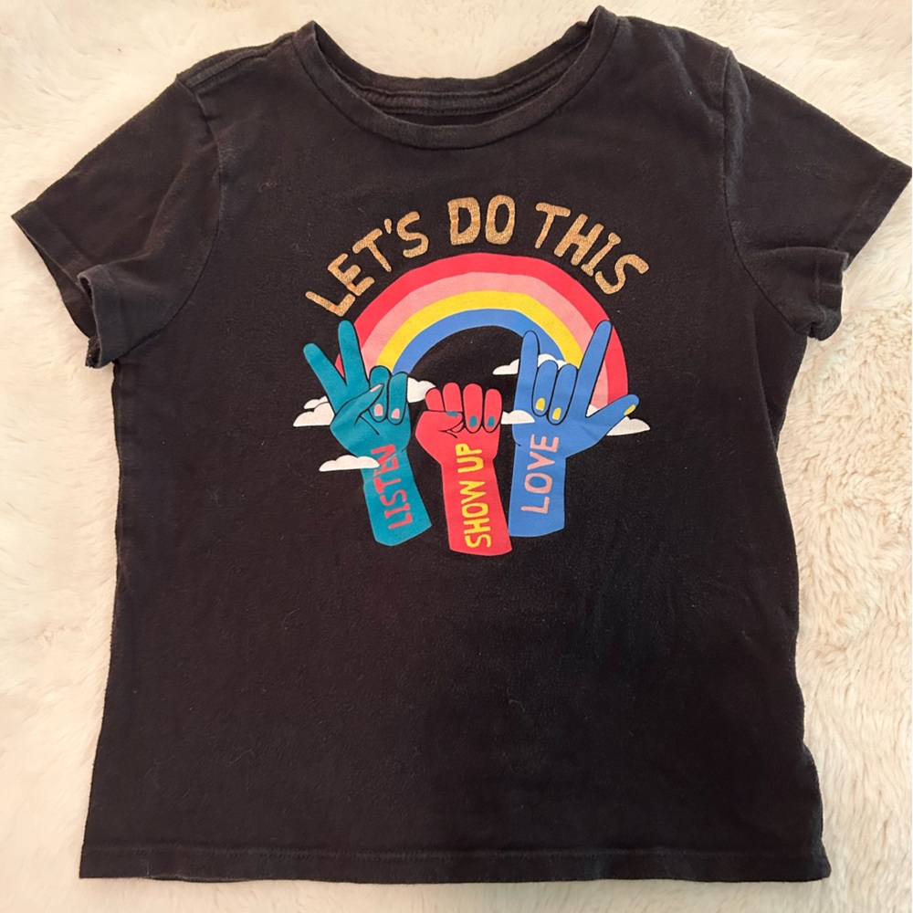 Old Navy size Small (6/7T) girls black tshirt, rainbow, Let’s Do This - Picture 1 of 3